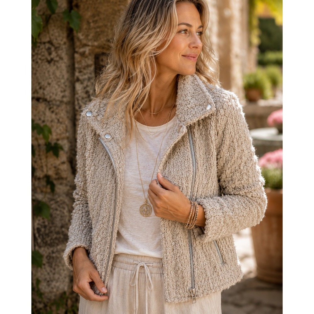 Elevenses NORTHLAND BOUCLE Moto Jacket Women Small‎ Wool ANTHROPOLOGIE